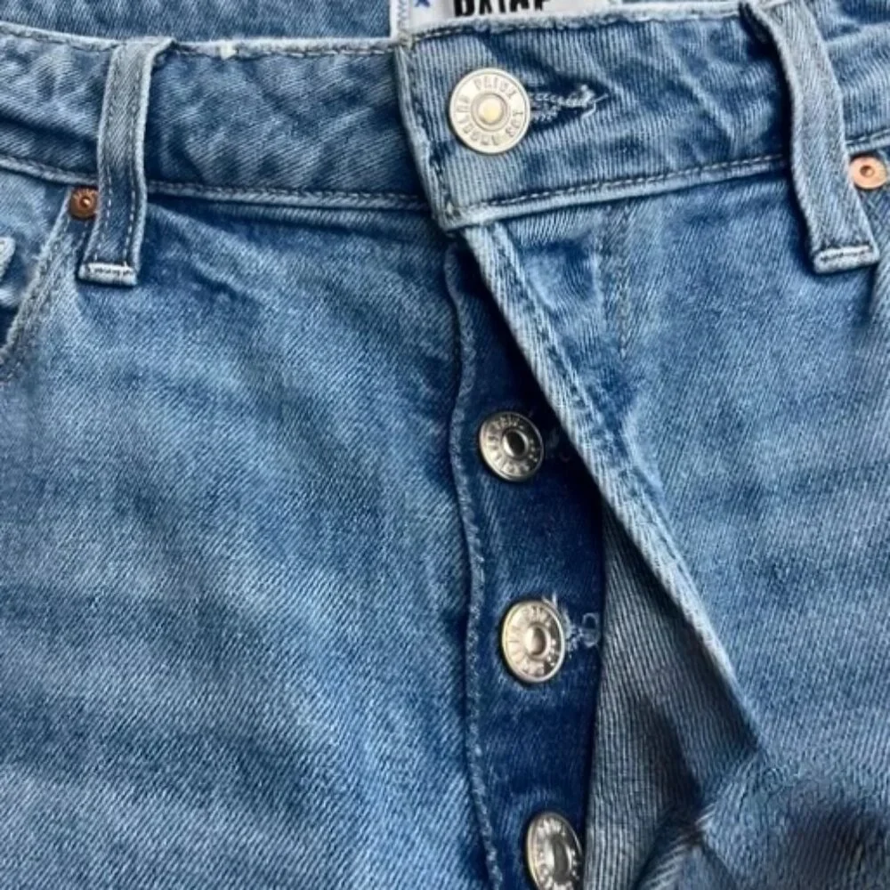 PAIGE Alexis Hi-Rise Barrel Leg Jean Exhibition Distressed Cropped Buttons Sz 28